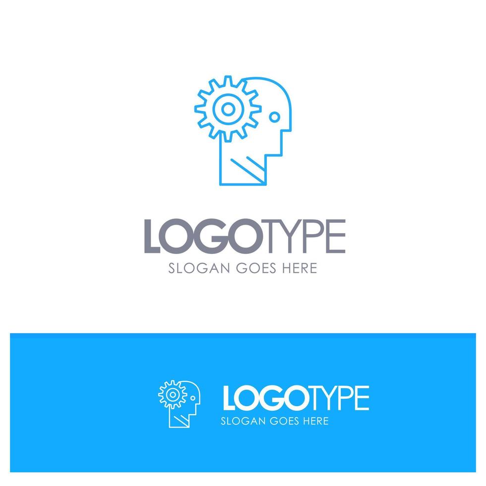 solución cerebro engranaje hombre mecanismo trabajo personal contorno azul logotipo con lugar para eslogan vector