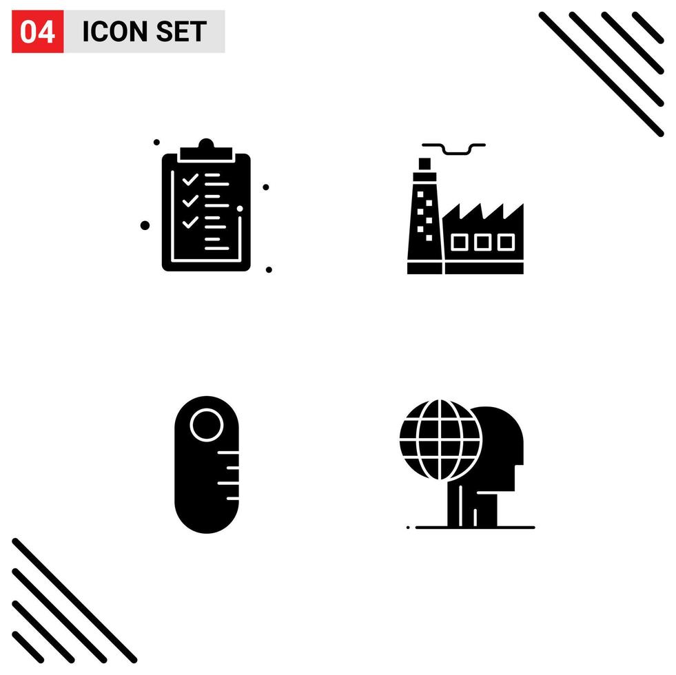 Set of 4 Vector Solid Glyphs on Grid for business ruler finance construction global marketing Editable Vector Design Elements