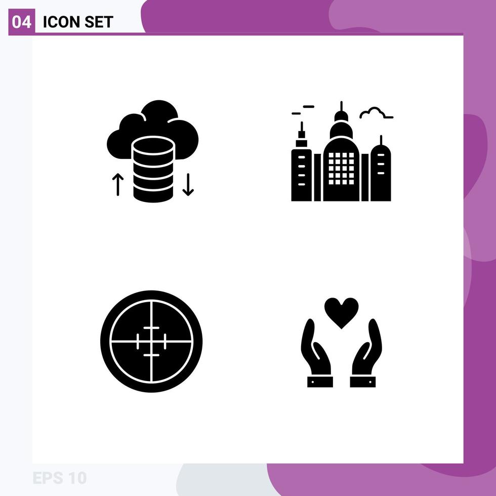 Solid Glyph Pack of 4 Universal Symbols of cloud hosting soldier building army hand Editable Vector Design Elements
