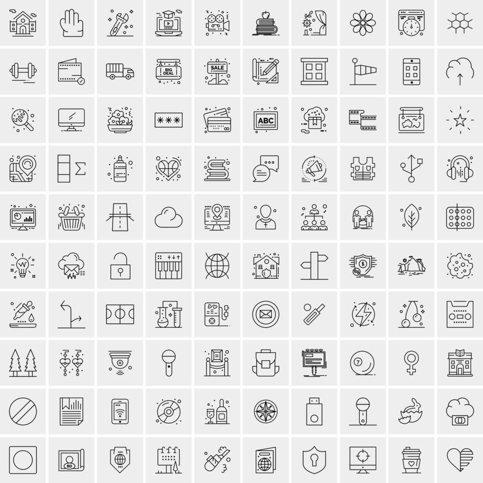 100 iconos universales de línea negra sobre fondo blanco vector