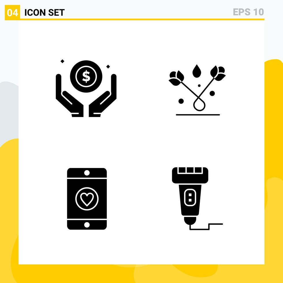 colección de 4 iconos sólidos universales. conjunto de iconos para web y móvil. vector