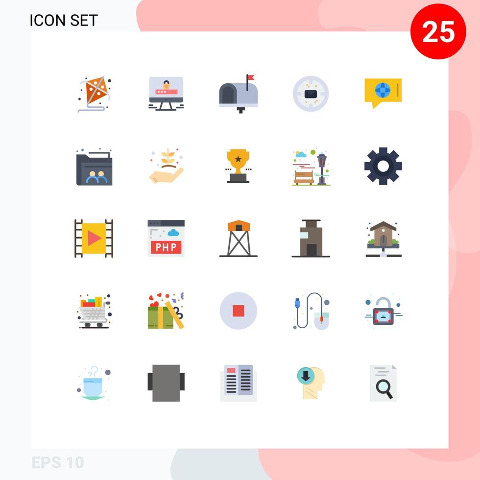 conjunto de pictogramas de 25 colores planos simples de mensajes de contacto de correo mundial elementos de diseño vectorial editables de negocios vector