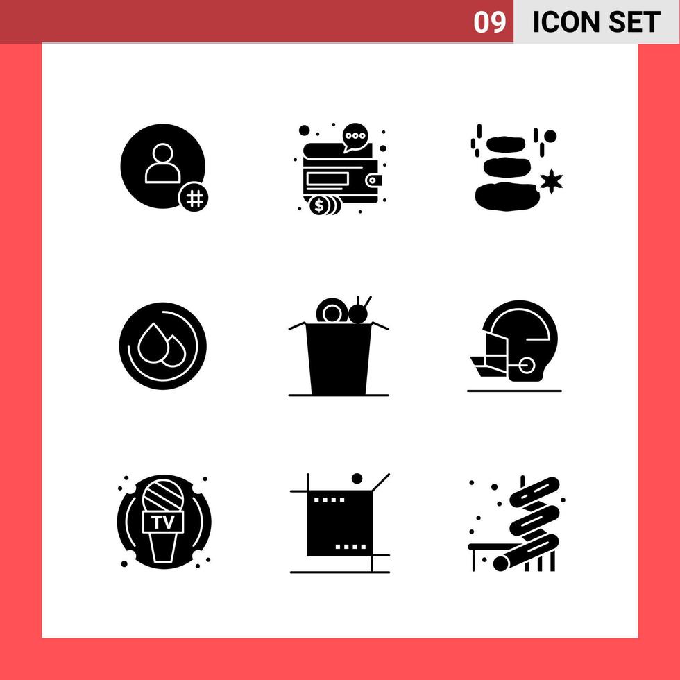 9 Icon Pack Solid Style Glyph Symbols on White Background. Simple Signs for general designing. vector