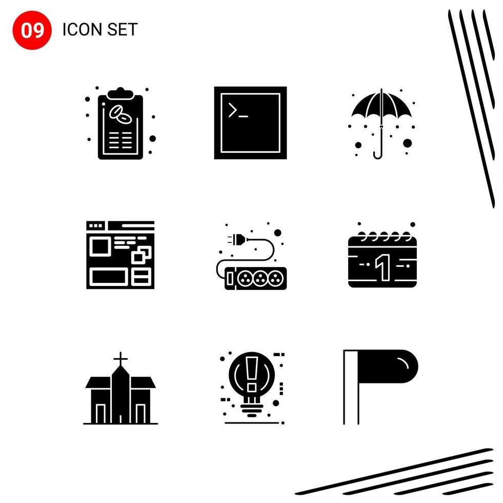 Collection of 9 Vector Icons in solid style. Pixle Perfect Glyph Symbols for Web and Mobile. Solid Icon Signs on White Background. 9 Icons.