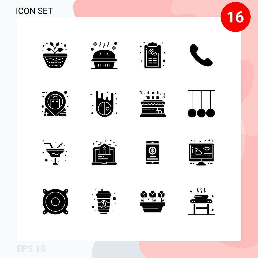 Modern Set of 16 Solid Glyphs and symbols such as call phone pie menu hand Editable Vector Design Elements