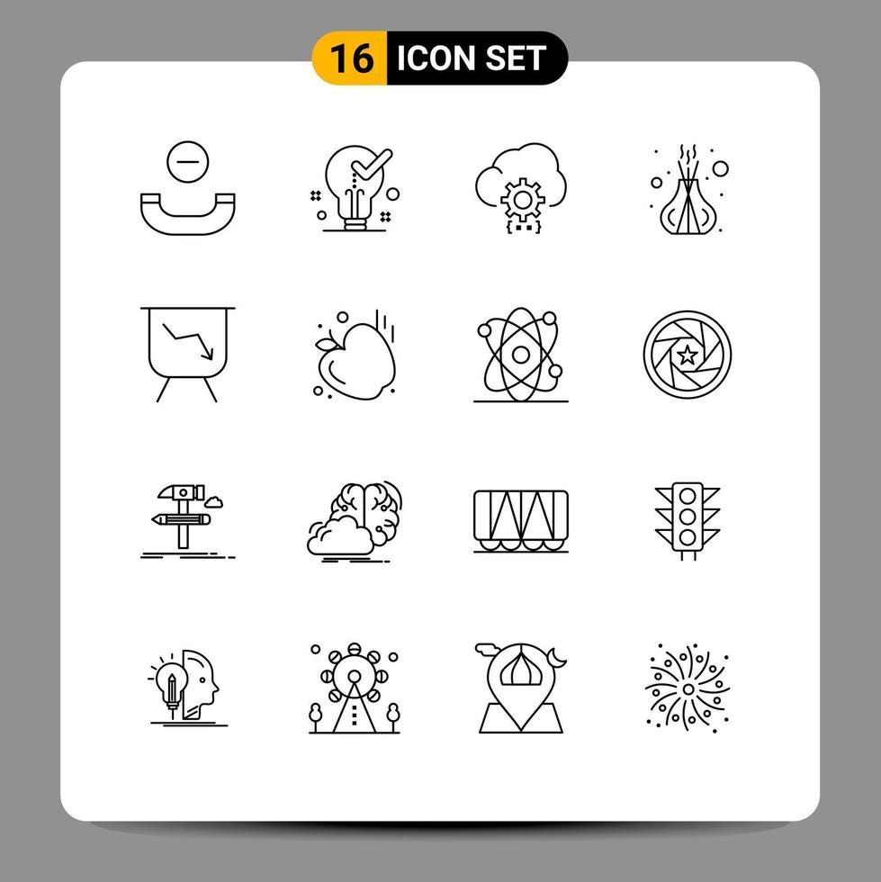 Pictogram Set of 16 Simple Outlines of board spa cloud relax process Editable Vector Design Elements