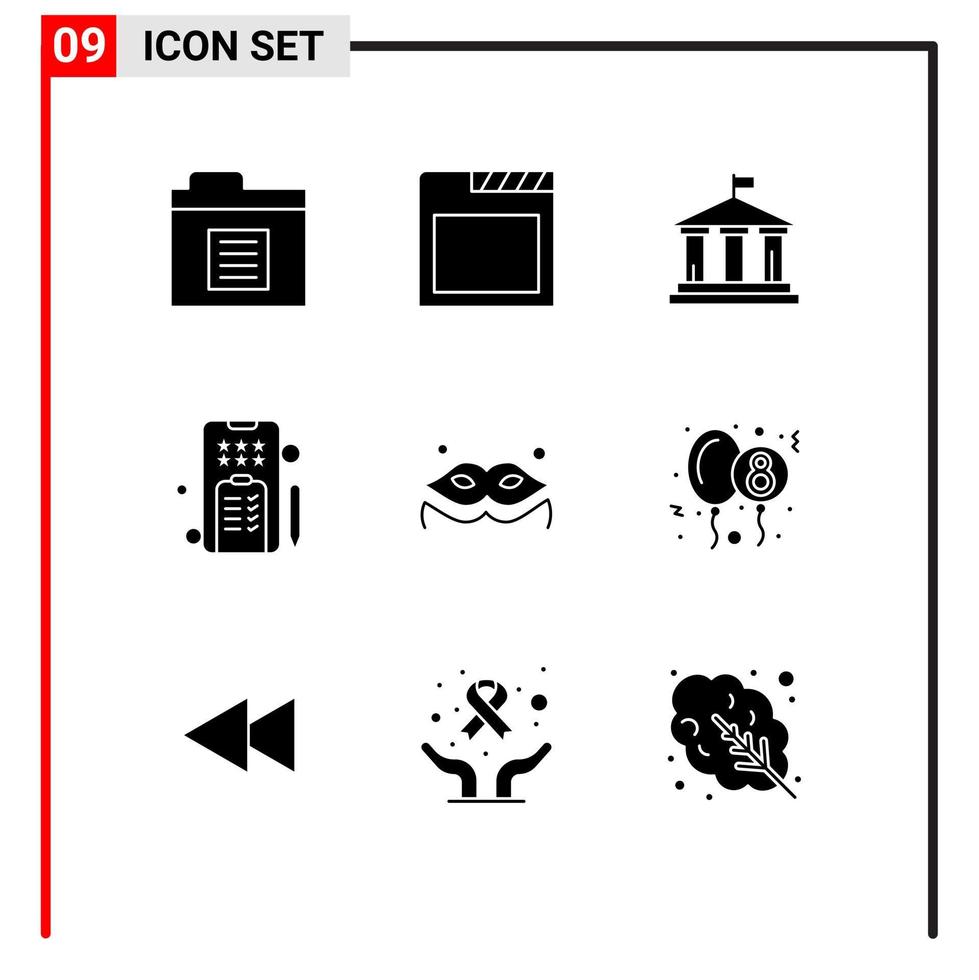 Set of 9 Modern UI Icons Symbols Signs for celebration masquerade american mask online Editable Vector Design Elements