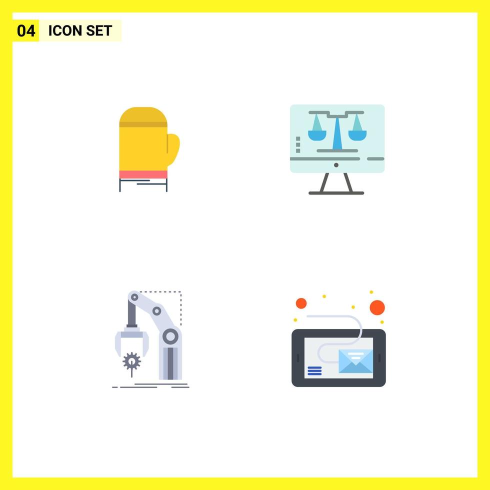 Pictogram Set of 4 Simple Flat Icons of glove factory cold tecnology mechanism Editable Vector Design Elements