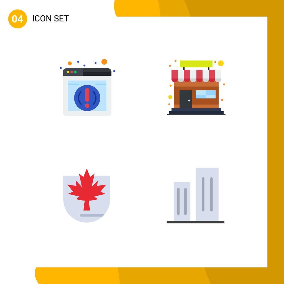 Pack of 4 Modern Flat Icons Signs and Symbols for Web Print Media such as information shield market security buildings Editable Vector Design Elements