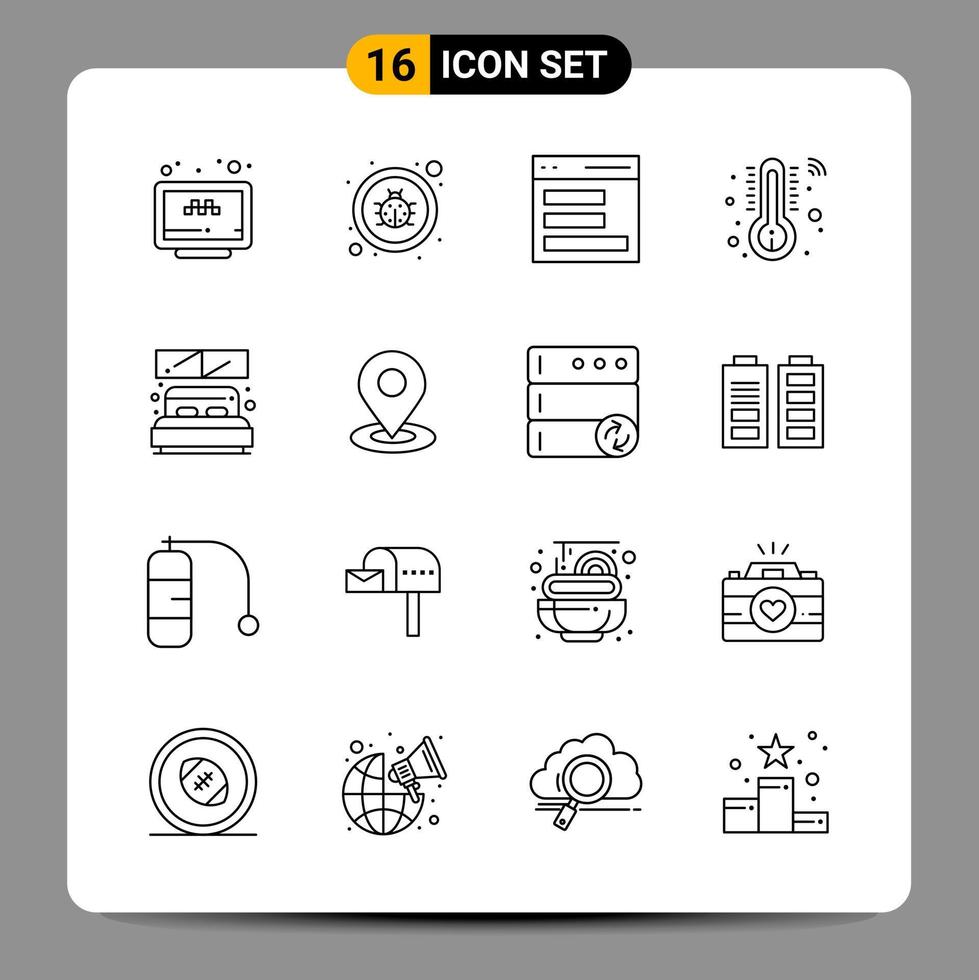 16 Black Icon Pack Outline Symbols Signs for Responsive designs on white background. 16 Icons Set. vector