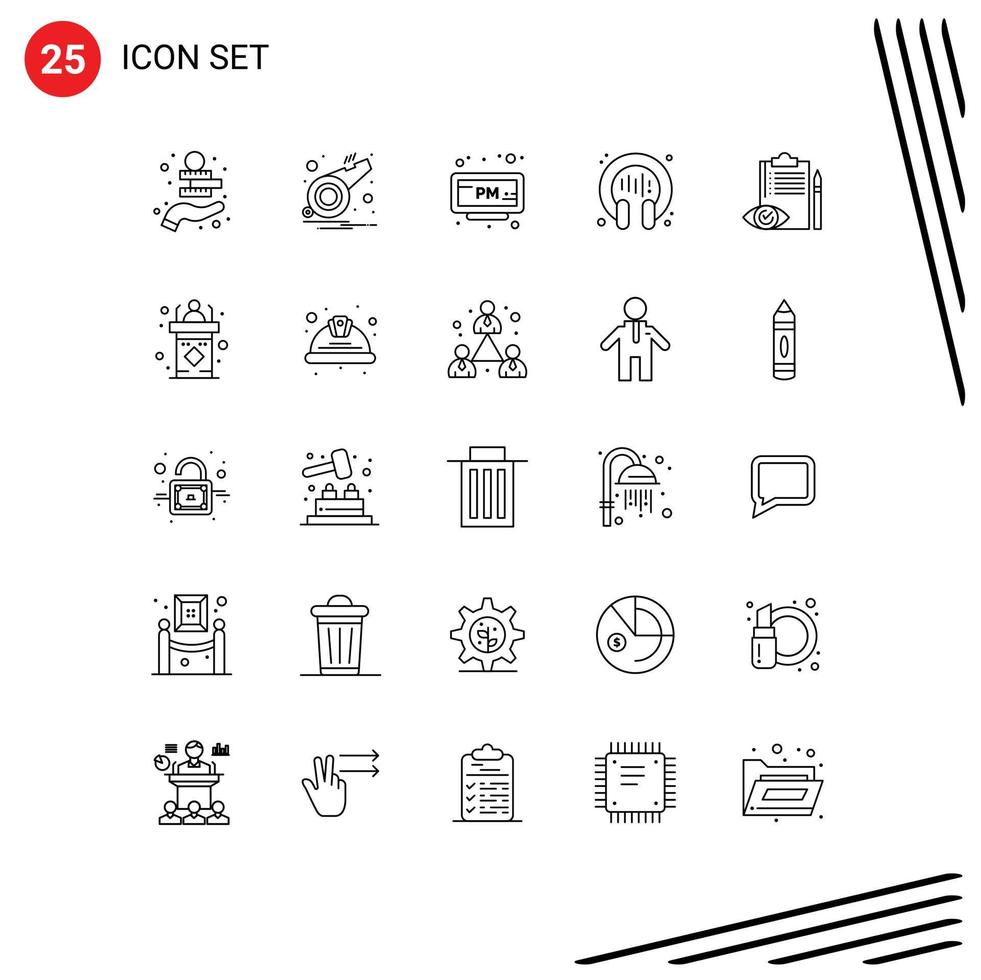 Pictogram Set of 25 Simple Lines of backlog support alarm headphone communication Editable Vector Design Elements