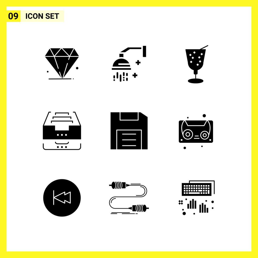 9 Icon Set. Simple Solid Symbols. Glyph Sign on White Background for Website Design Mobile Applications and Print Media. vector