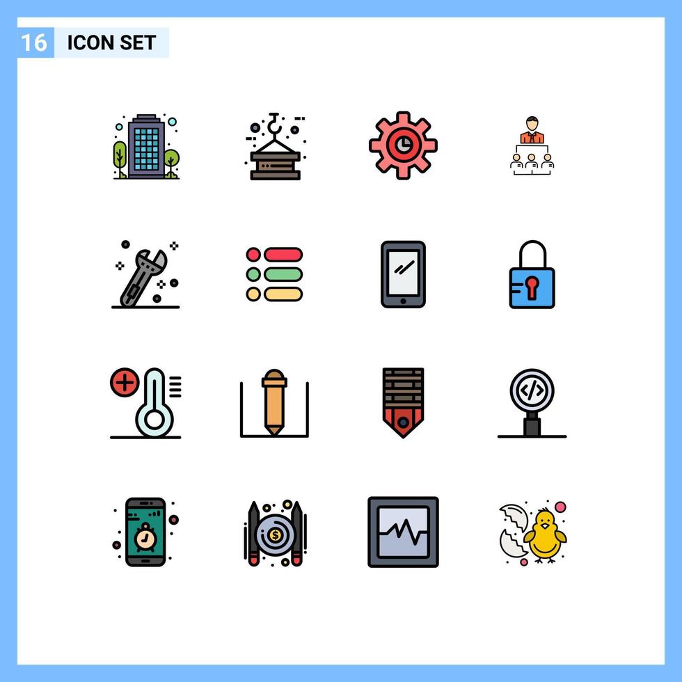 Set of 16 Vector Flat Color Filled Lines on Grid for management human tower business setting Editable Creative Vector Design Elements