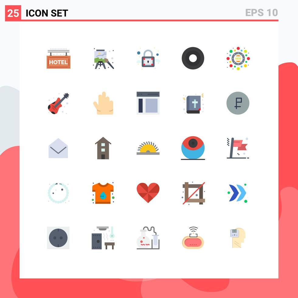 25 Universal Flat Color Signs Symbols of seo marketing closed user interface Editable Vector Design Elements