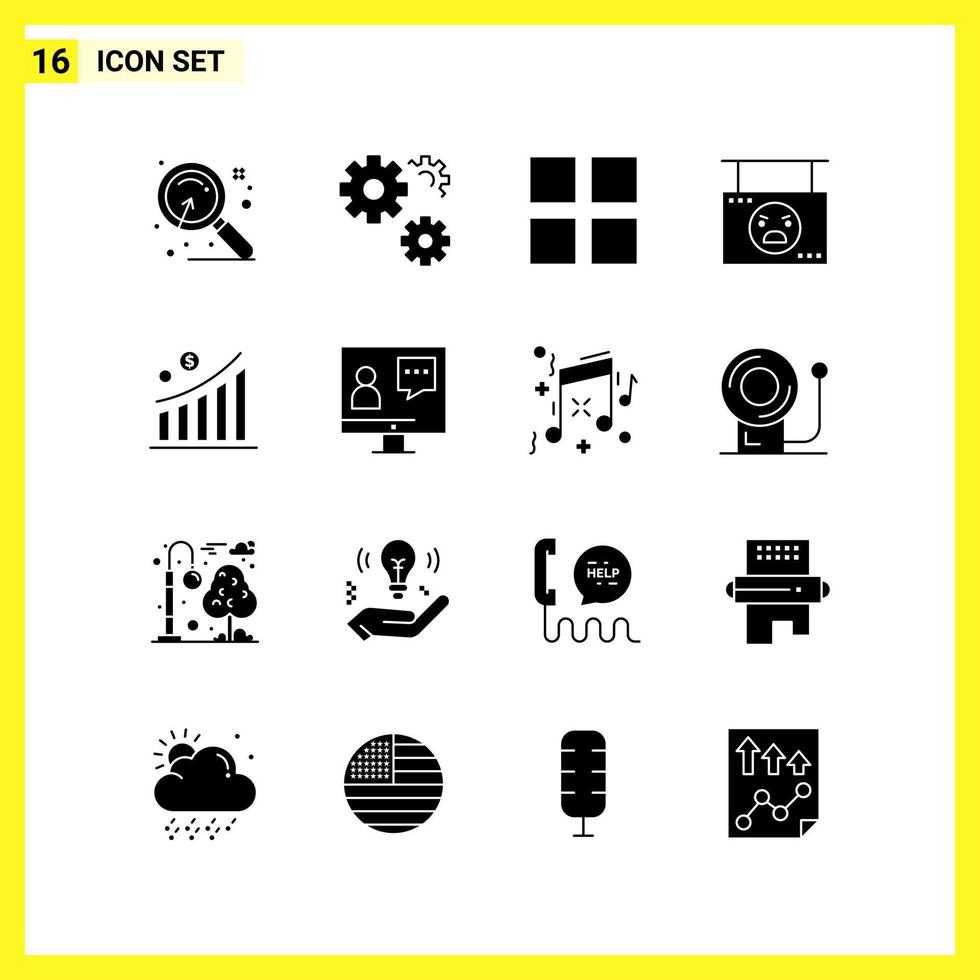 16 Icon Set. Simple Solid Symbols. Glyph Sign on White Background for Website Design Mobile Applications and Print Media. vector