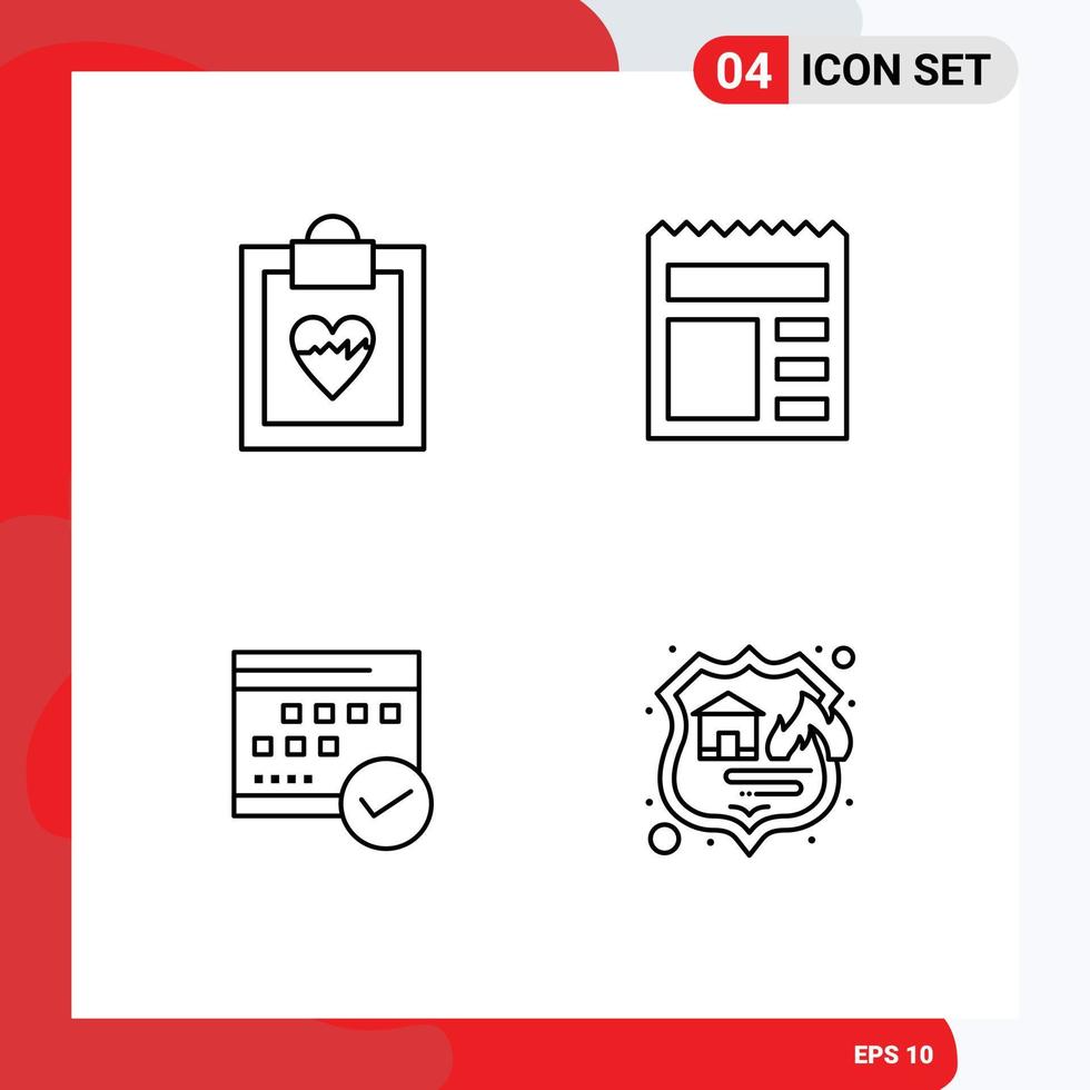 Pack of 4 Modern Filledline Flat Colors Signs and Symbols for Web Print Media such as cardiogram business document bank event Editable Vector Design Elements