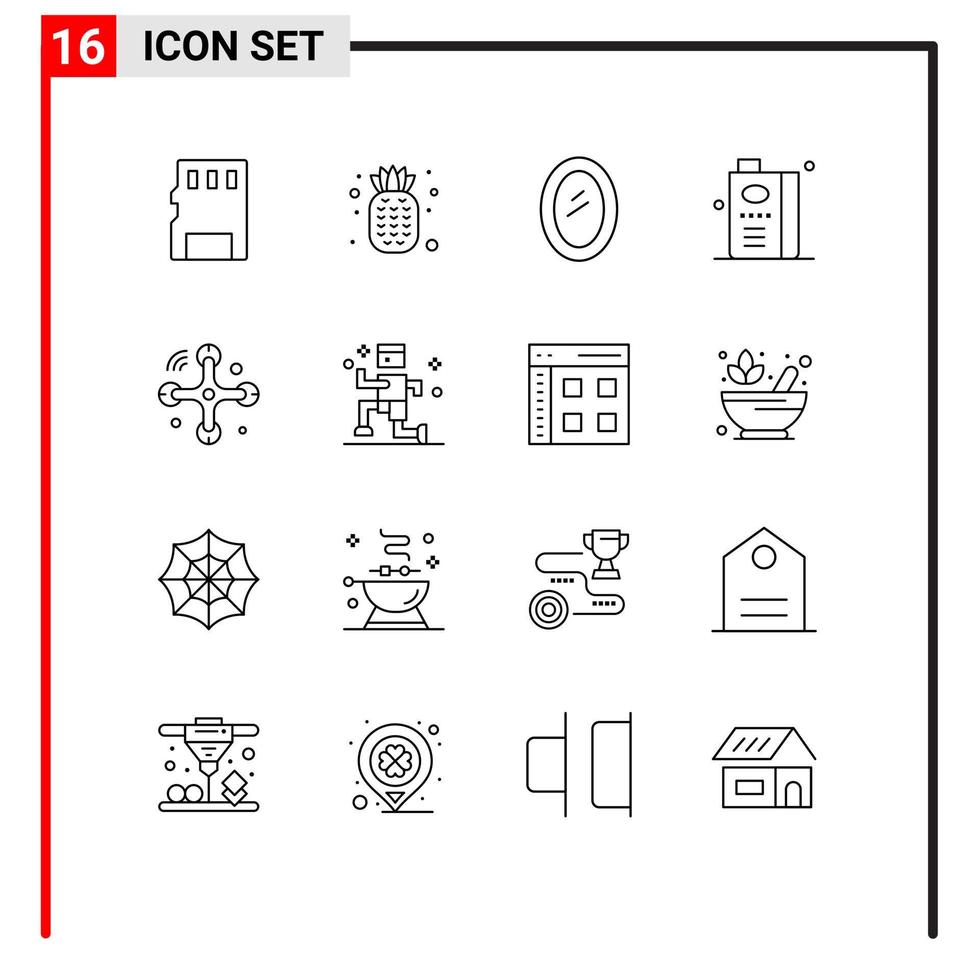 16 Thematic Vector Outlines and Editable Symbols of communications fruit furniture food and Editable Vector Design Elements
