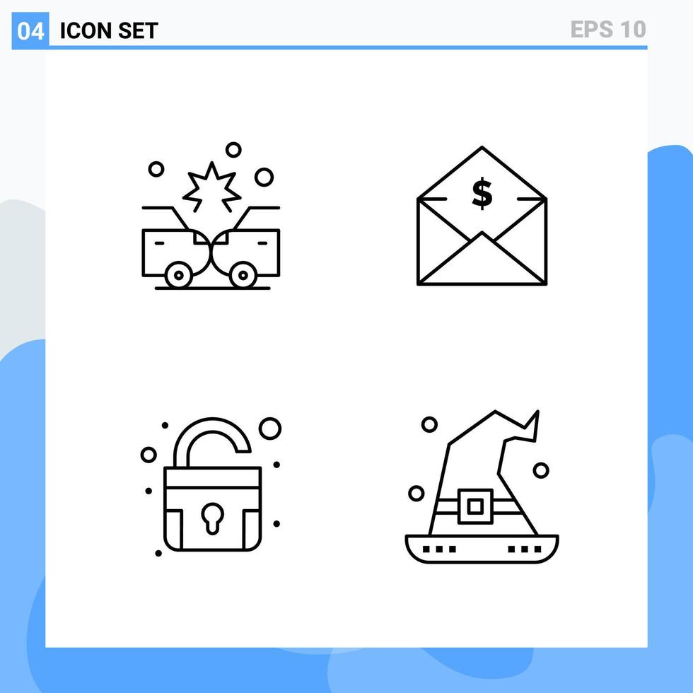 Modern 4 Line style icons. Outline Symbols for general use. Creative Line Icon Sign Isolated on White Background. 4 Icons Pack. vector