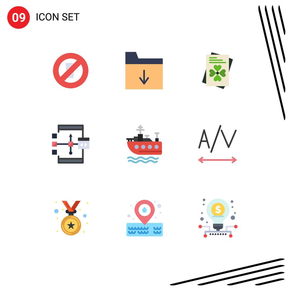 Set of 9 Commercial Flat Colors pack for transport ship world flowchart develop Editable Vector Design Elements