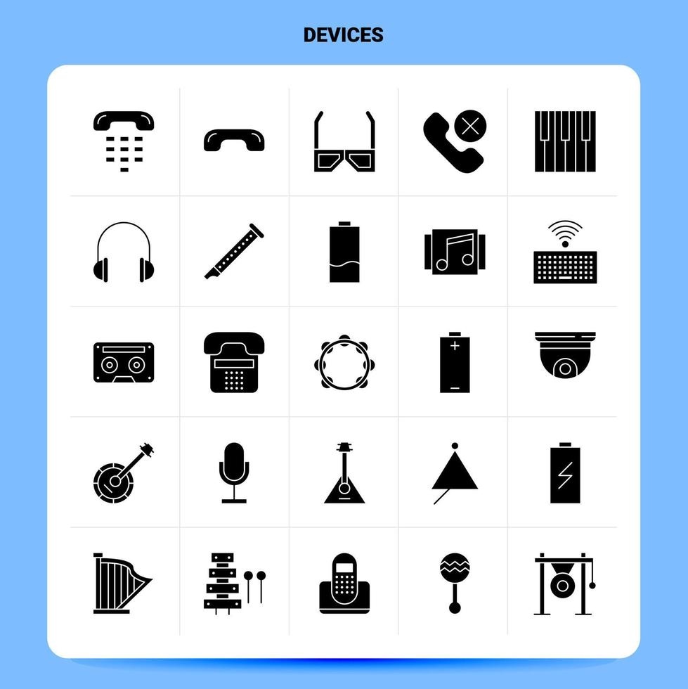 Solid 25 Devices Icon set. Vector Glyph Style Design Black Icons Set. Web and Mobile Business ideas design Vector Illustration.
