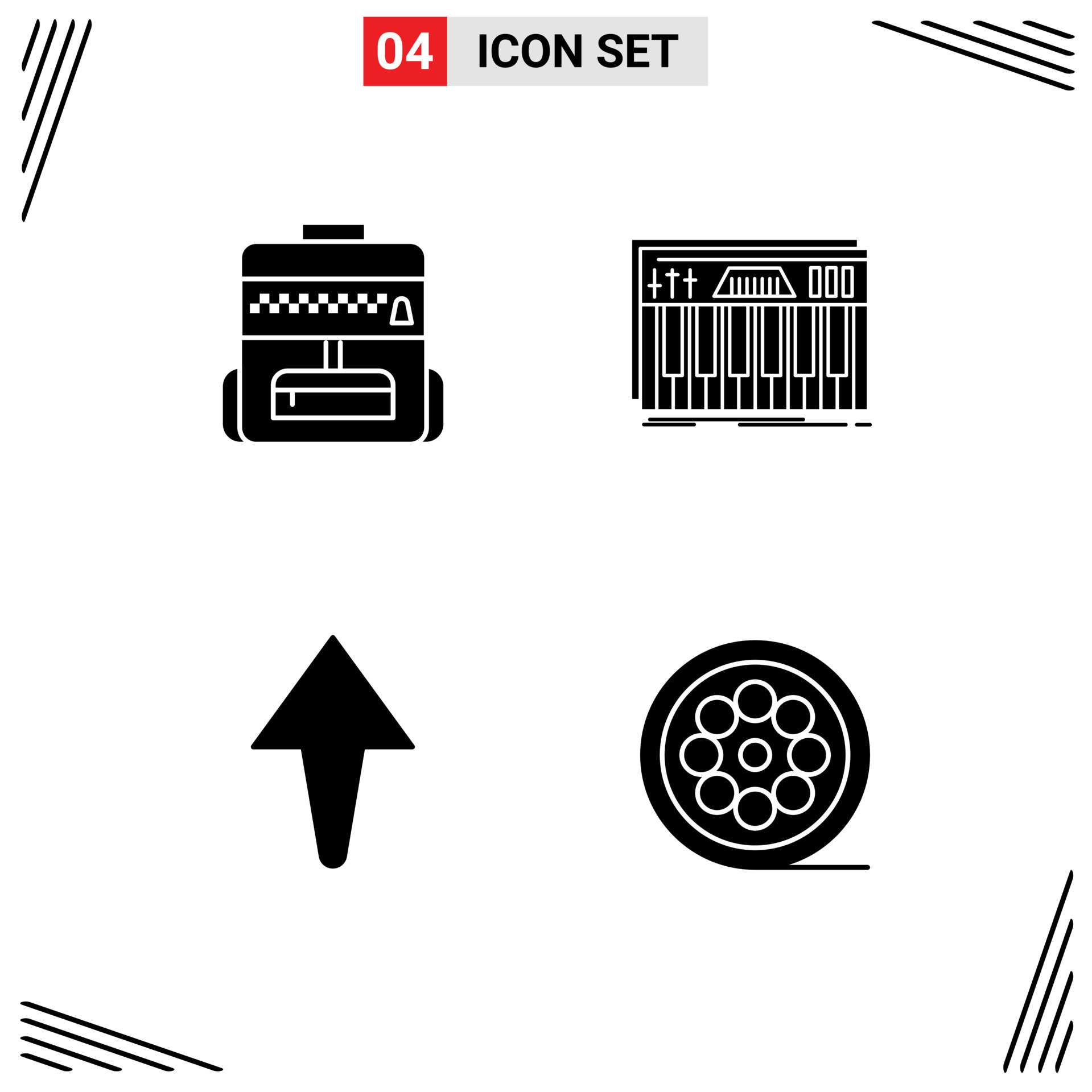 4 Thematic Vector Solid Glyphs and Editable Symbols of bag up controller midi line Editable