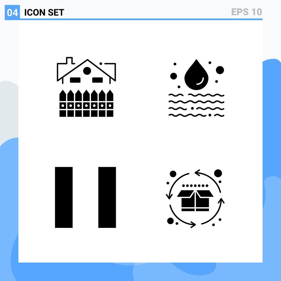 4 iconos modernos de estilo sólido. símbolos de glifos para uso general. signo de icono sólido creativo aislado sobre fondo blanco. Paquete de 4 iconos. vector
