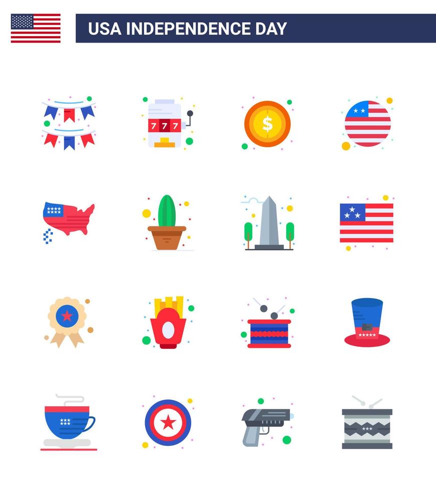 16 USA Flat Pack of Independence Day Signs and Symbols of map international flag game flag sign Editable USA Day Vector Design Elements