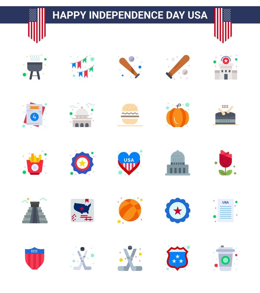 Set of 25 USA Day Icons American Symbols Independence Day Signs for invitation station ball police usa Editable USA Day Vector Design Elements