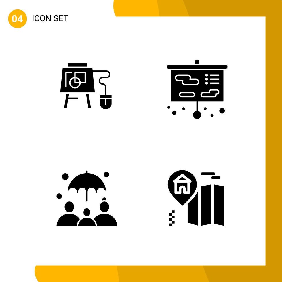 4 Icon Set. Solid Style Icon Pack. Glyph Symbols isolated on White Backgound for Responsive Website Designing. vector