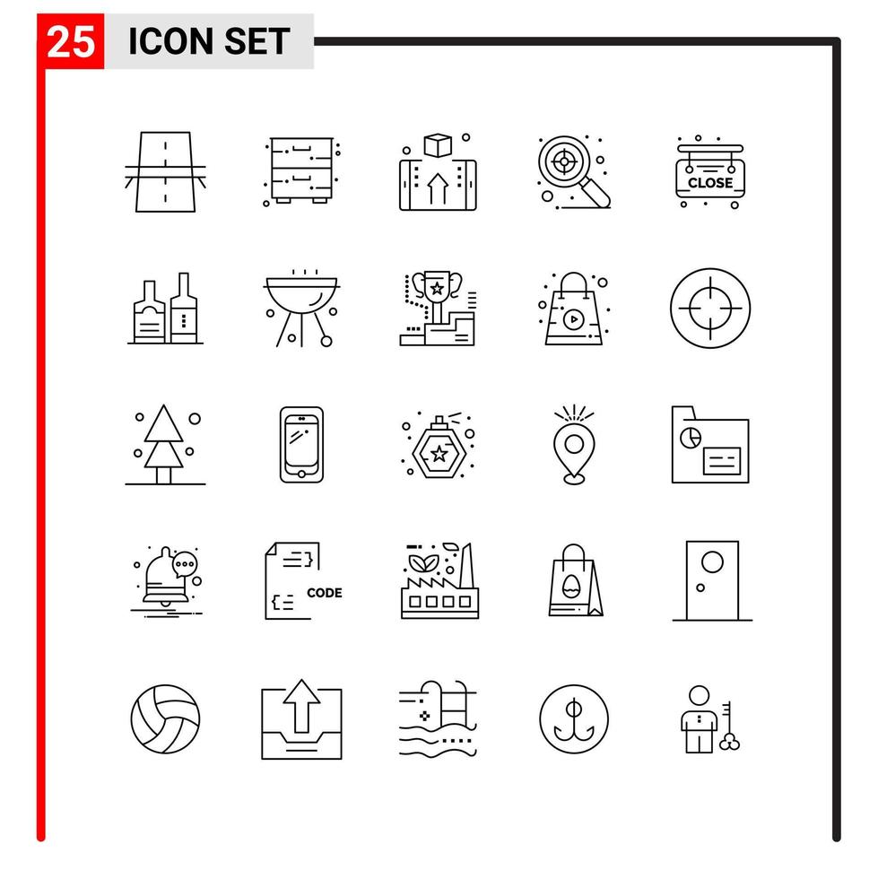 25 General Icons for website design print and mobile apps. 25 Outline Symbols Signs Isolated on White Background. 25 Icon Pack. vector