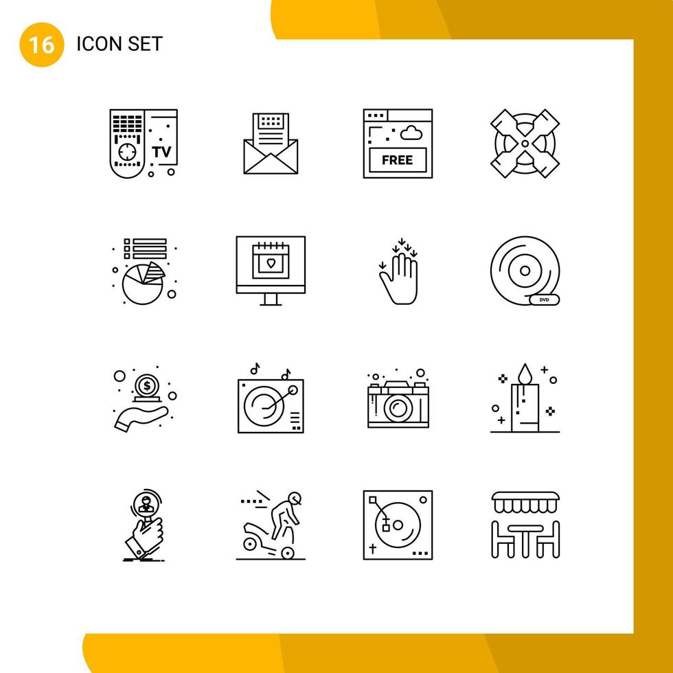 16 User Interface Outline Pack of modern Signs and Symbols of tool technology envelope internet access Editable Vector Design Elements