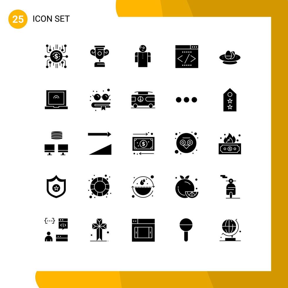 Modern Set of 25 Solid Glyphs Pictograph of celebration seo arms interface search engine engine Editable Vector Design Elements