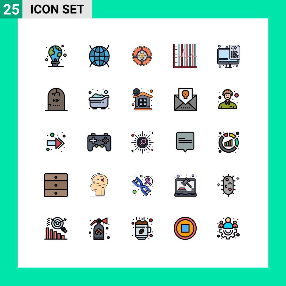 25 colores planos de línea rellena universales establecidos para aplicaciones web y móviles informe del paciente elementos de diseño vectorial editables con luz de progreso wifi vector