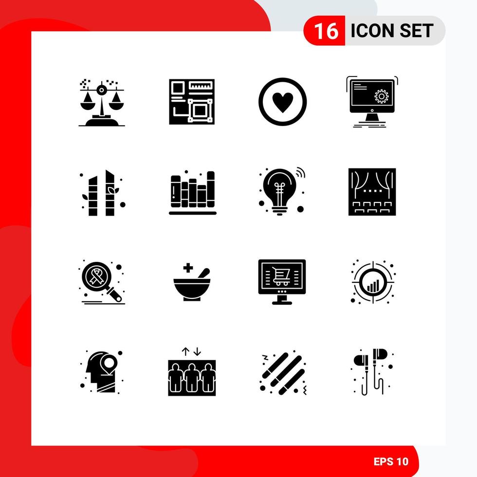 User Interface Pack of 16 Basic Solid Glyphs of process computer digital command board Editable Vector Design Elements