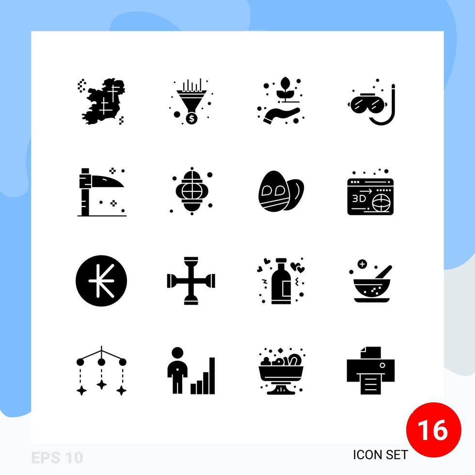 User Interface Pack of 16 Basic Solid Glyphs of halloween snorkeling seo scuba biology Editable Vector Design Elements