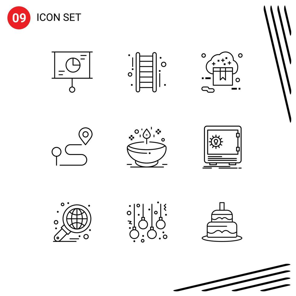 User Interface Pack of 9 Basic Outlines of diya navigation cloud map valentine Editable Vector Design Elements