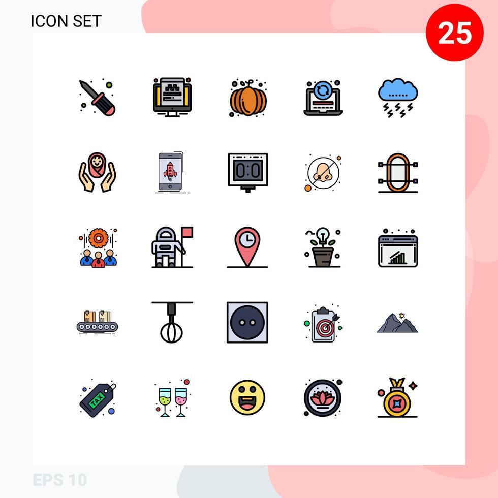Modern Set of 25 Filled line Flat Colors Pictograph of lightning autumn halloween coding refresh Editable Vector Design Elements