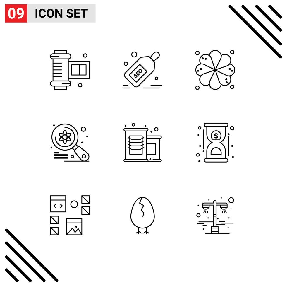 Group of 9 Outlines Signs and Symbols for supermarket search plumeria science examine Editable Vector Design Elements