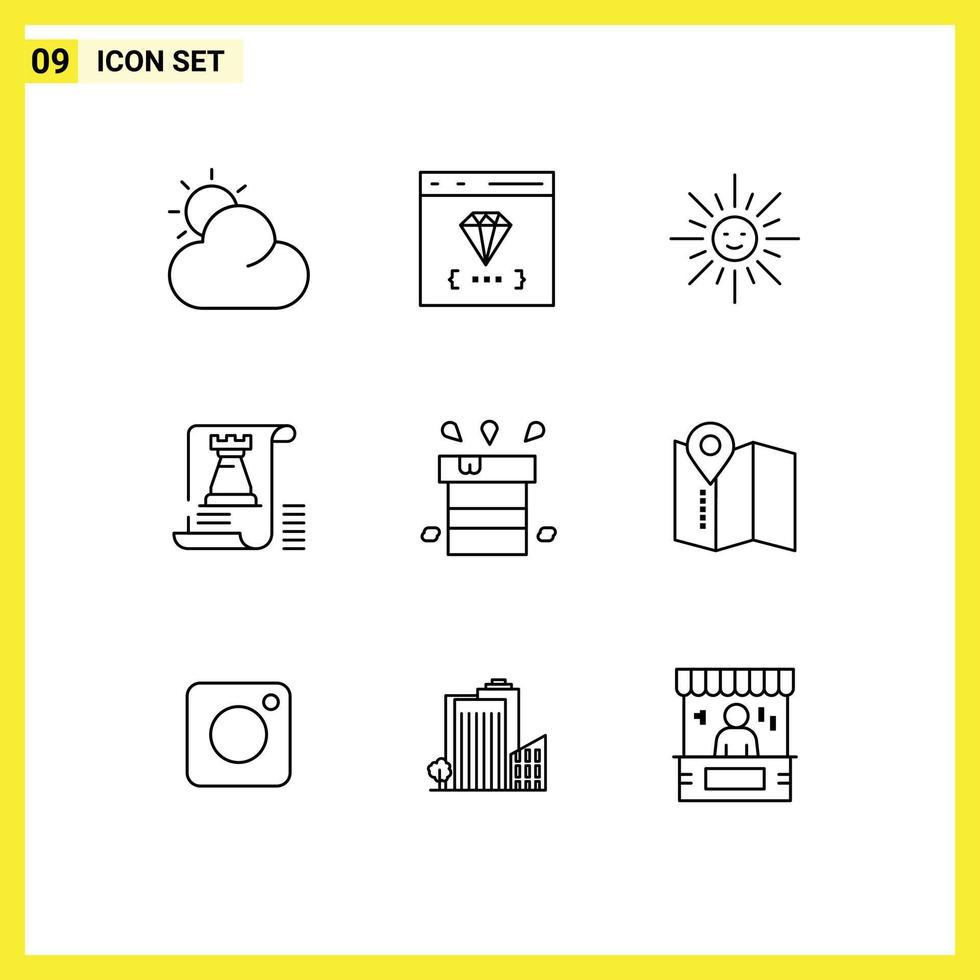 Modern Set of 9 Outlines and symbols such as dry fort light planning castle Editable Vector Design Elements