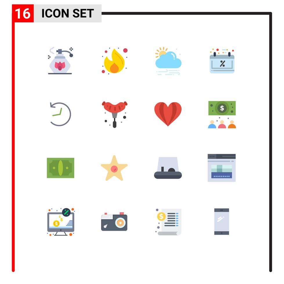 conjunto de pictogramas de 16 colores planos simples de actualización calendario de viento de twitter calendario de venta paquete editable de elementos creativos de diseño de vectores