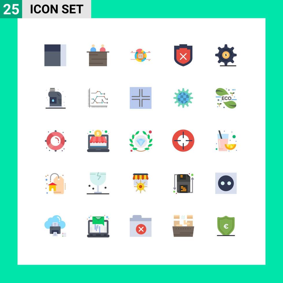 Group of 25 Flat Colors Signs and Symbols for cleaner money report investment warning Editable Vector Design Elements