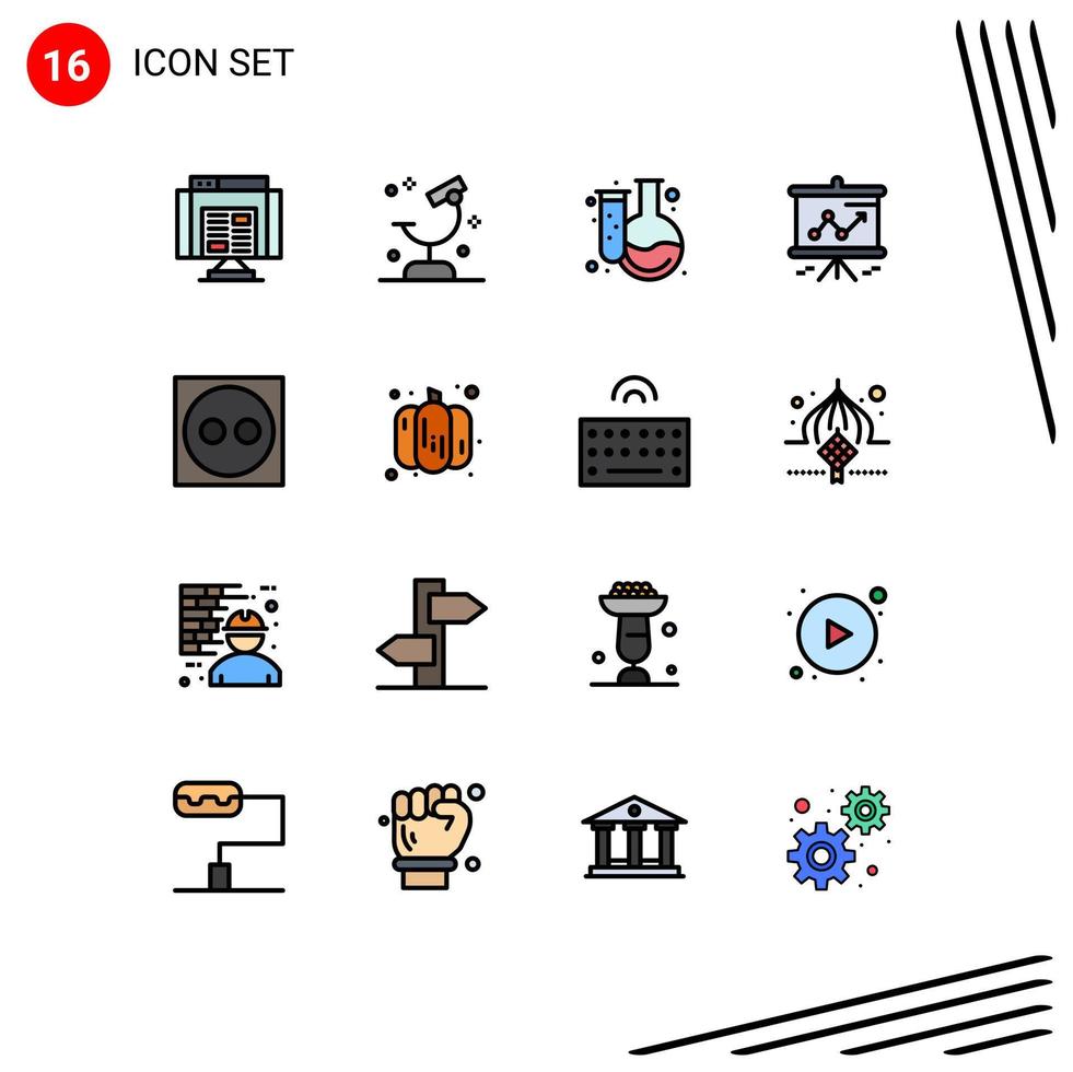 16 Flat Color Filled Line concept for Websites Mobile and Apps cord presentation science graph flask Editable Creative Vector Design Elements