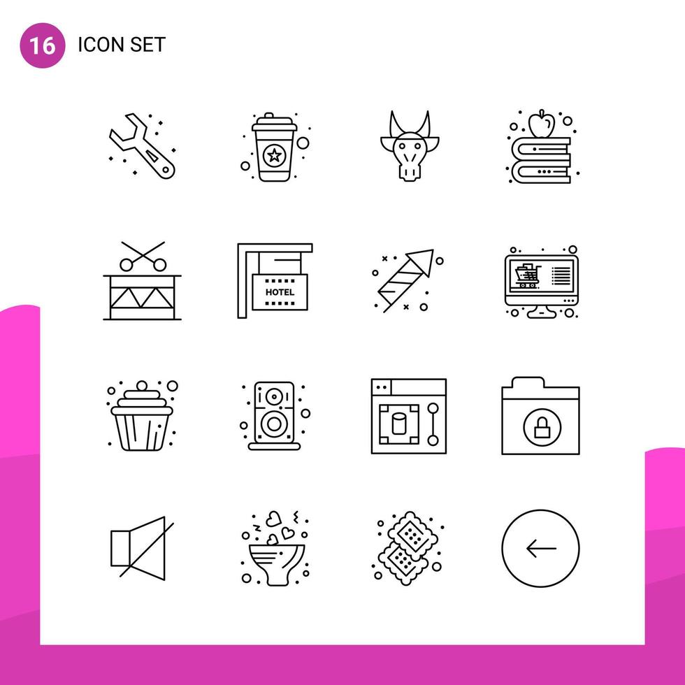 Outline Icon set. Pack of 16 Line Icons isolated on White Background for responsive Website Design Print and Mobile Applications. vector