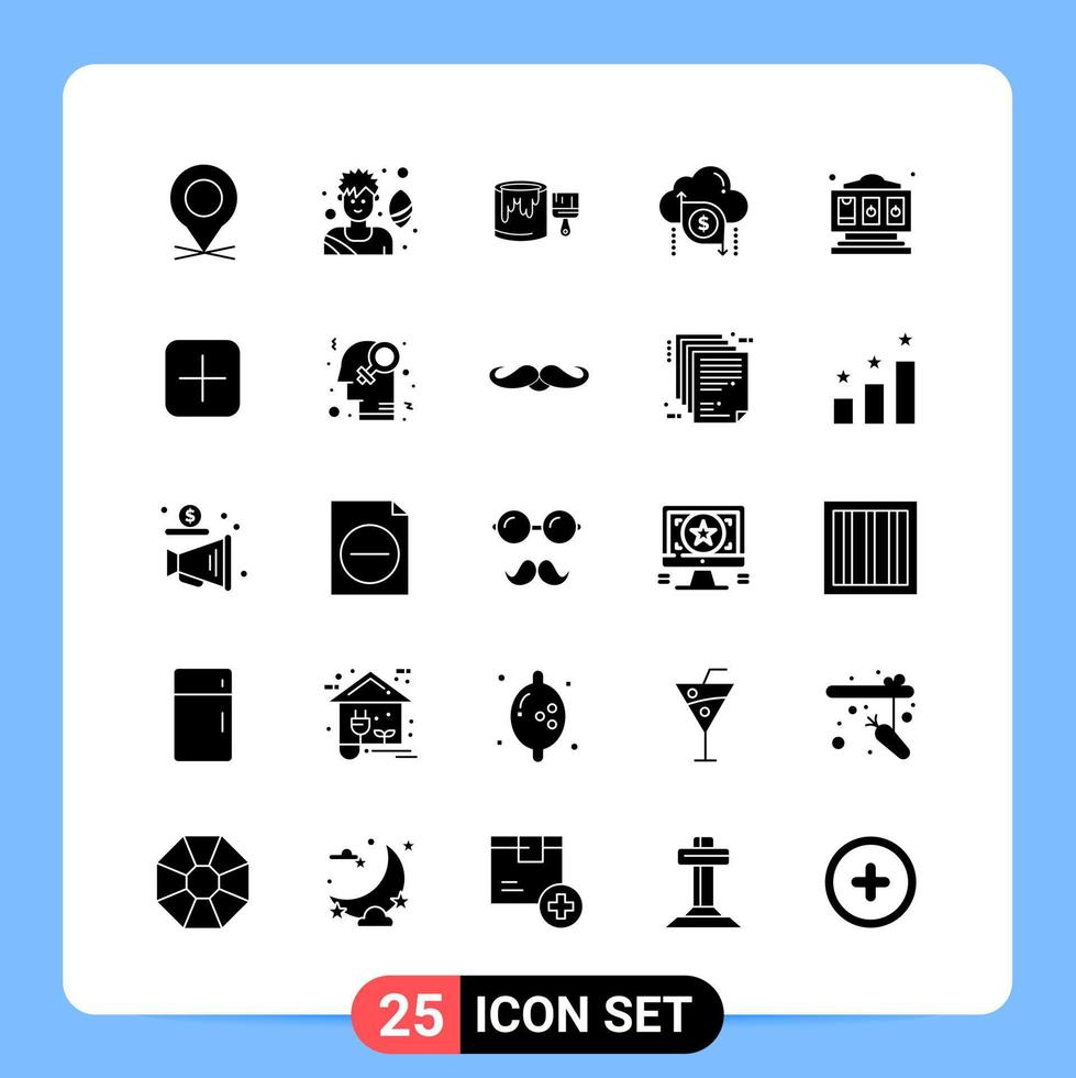25 Solid Black Icon Pack Glyph Symbols for Mobile Apps isolated on white background. 25 Icons Set. vector