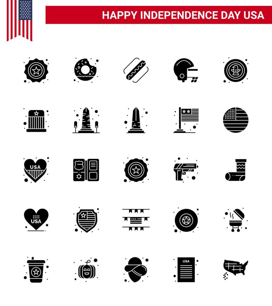Set of 25 Vector Solid Glyph on 4th July USA Independence Day such as celebration american america helmet american Editable USA Day Vector Design Elements