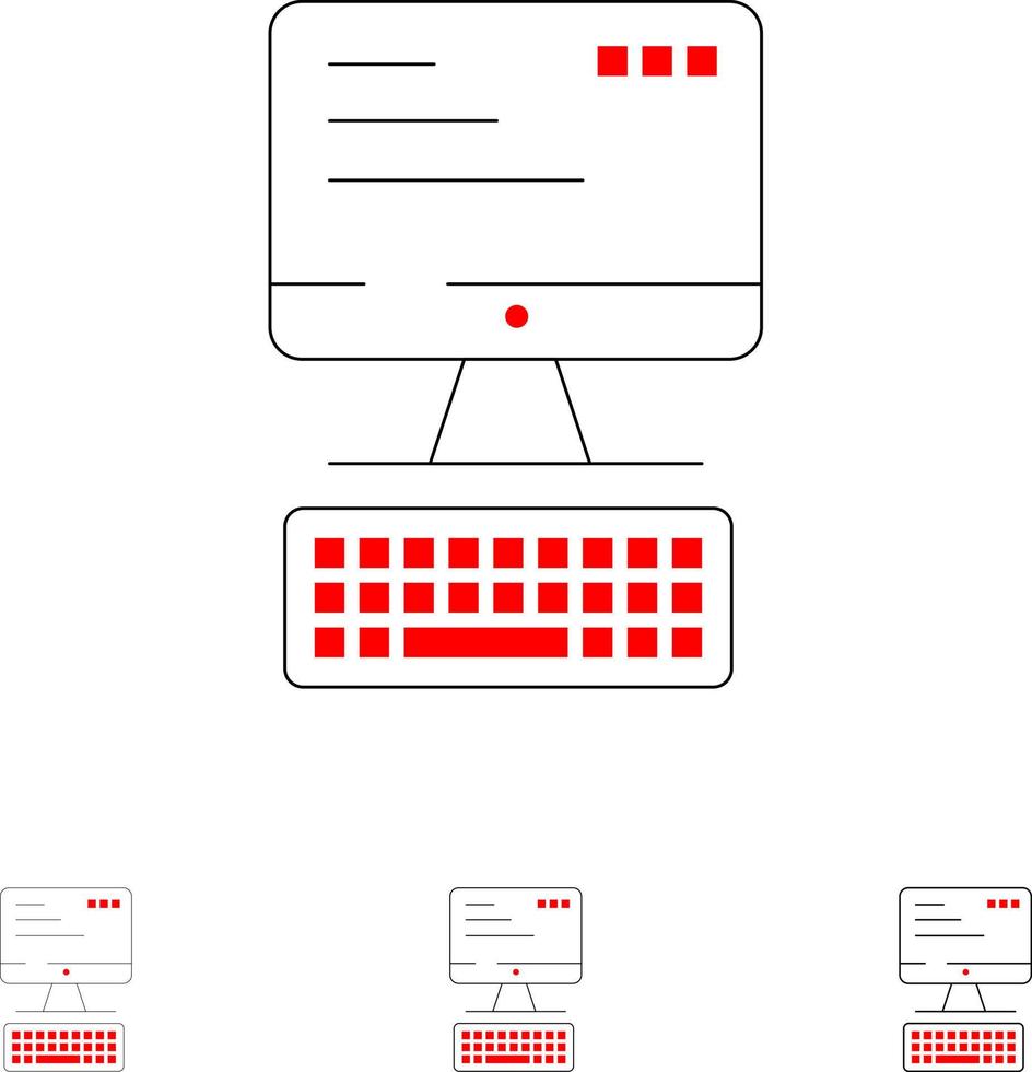 Computer Keyboard Monitor Computing Bold and thin black line icon set vector