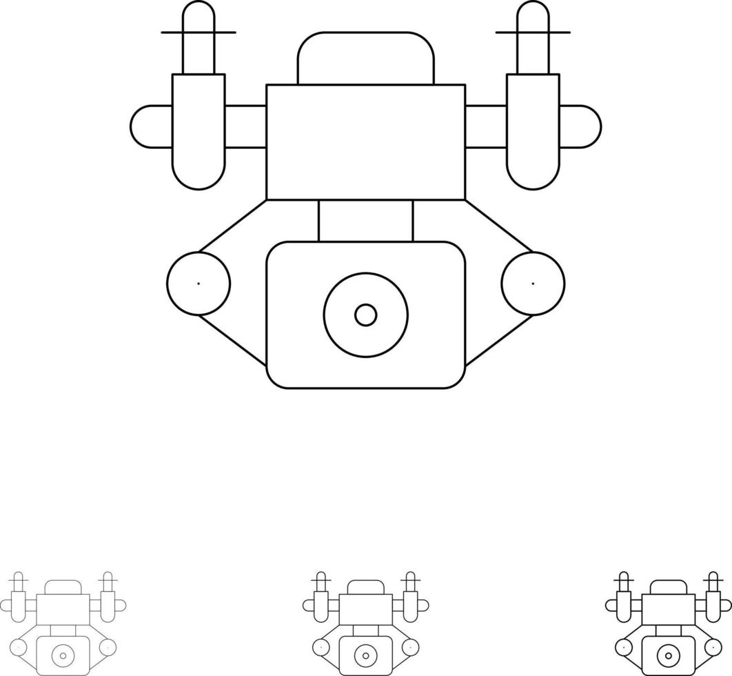 tecnología de cámara de acción conjunto de iconos de línea negra audaz y delgada vector