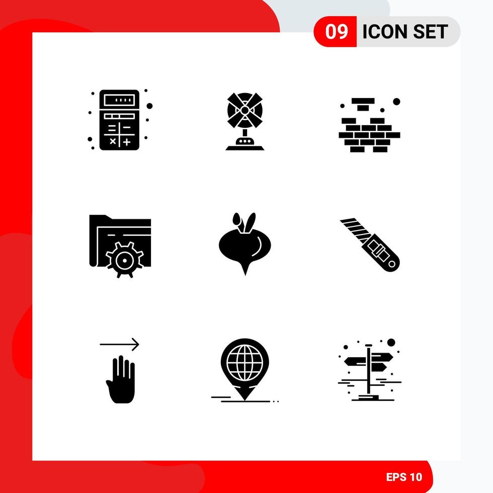 Pictogram Set of 9 Simple Solid Glyphs of food gear machine setting solving Editable Vector Design Elements