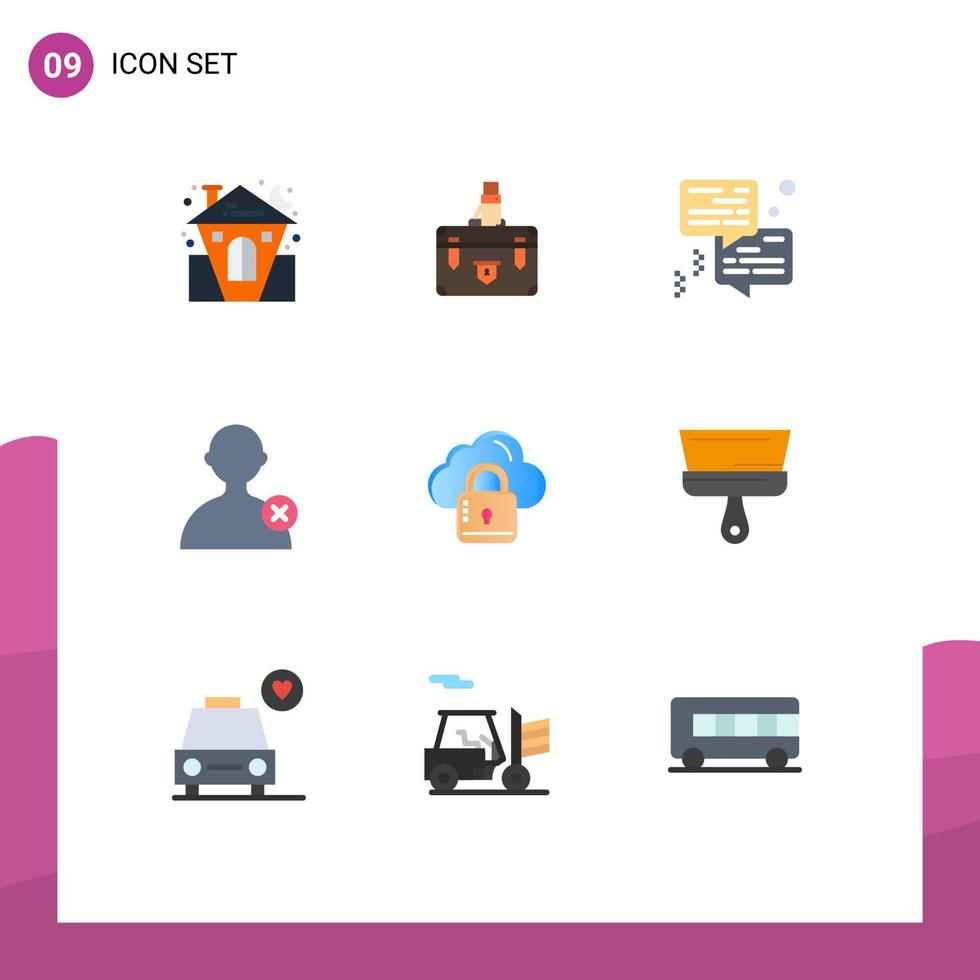 Mobile Interface Flat Color Set of 9 Pictograms of man printer case communication bubble Editable Vector Design Elements