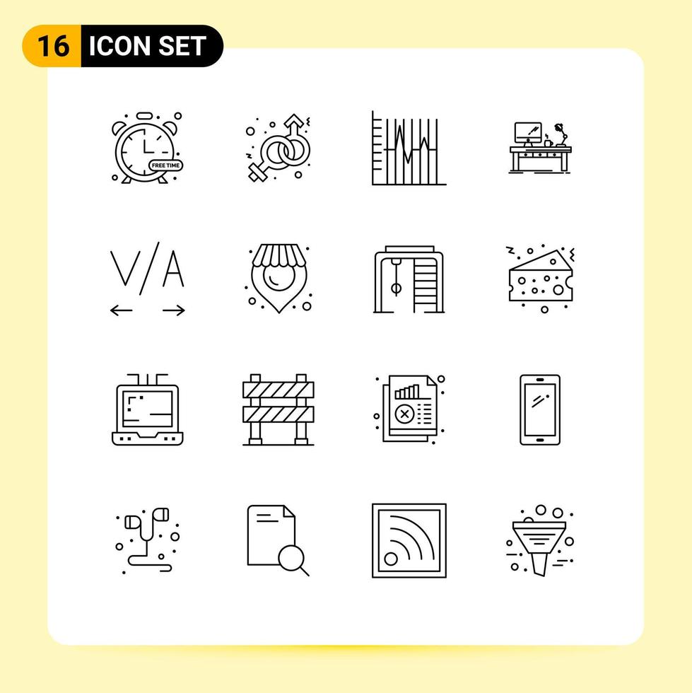 16 Universal Outlines Set for Web and Mobile Applications lamp computer progress business recovery Editable Vector Design Elements
